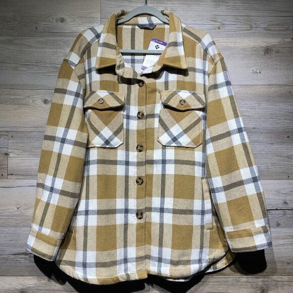 Member’s Mark Plaid Shacket Button Front Thick Flannel Women’s XXL Camel Brown - Picture 1 of 9